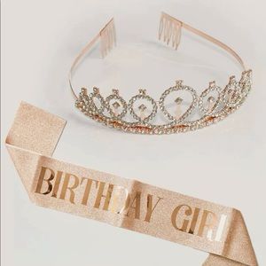 NWOT Birthday sash and tiara in Rose Gold/Champagne color